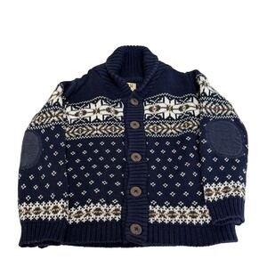 E of M Boys Navy Blue Fair Isle Shawl Collar Button Cardigan Sweater Size 3T
